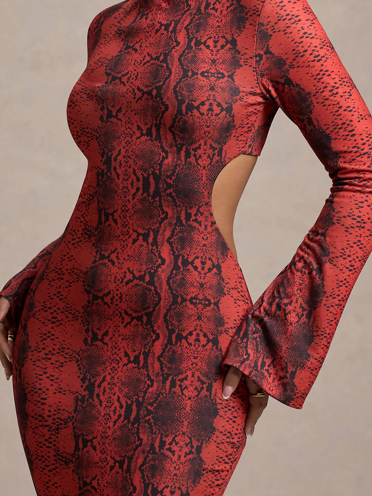 Arabia | Red Snake Print High-Neck Cut-Out Maxi Dress 6