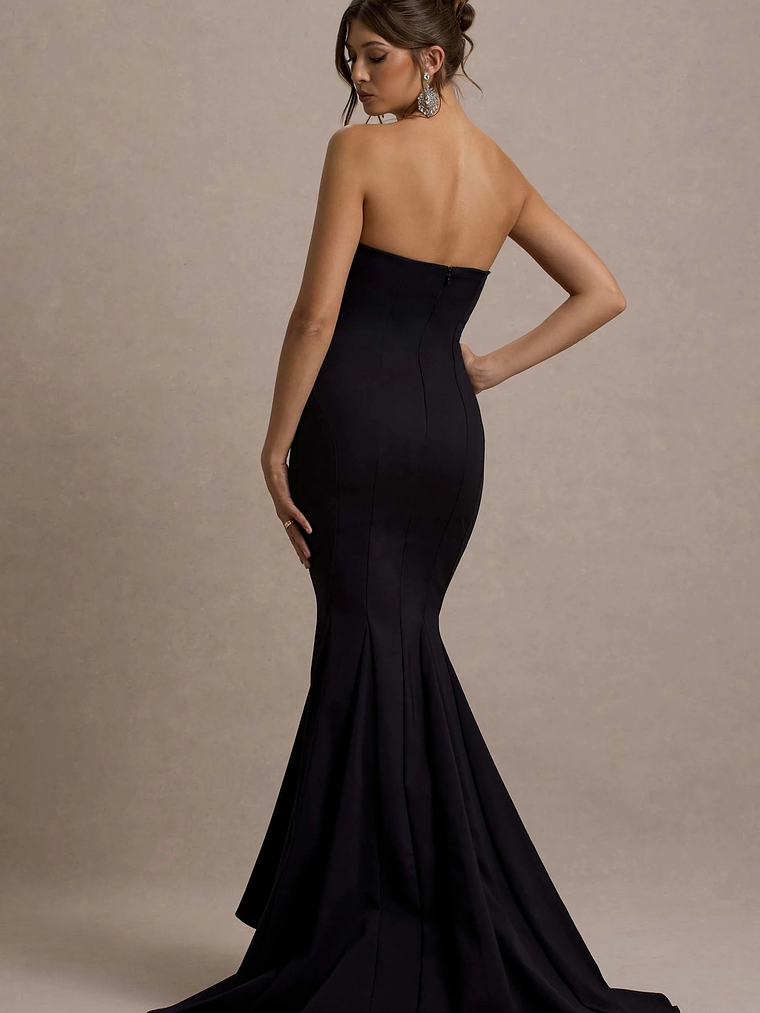 Adored | Black Strapless Structured Fishtail Maxi Dress 2