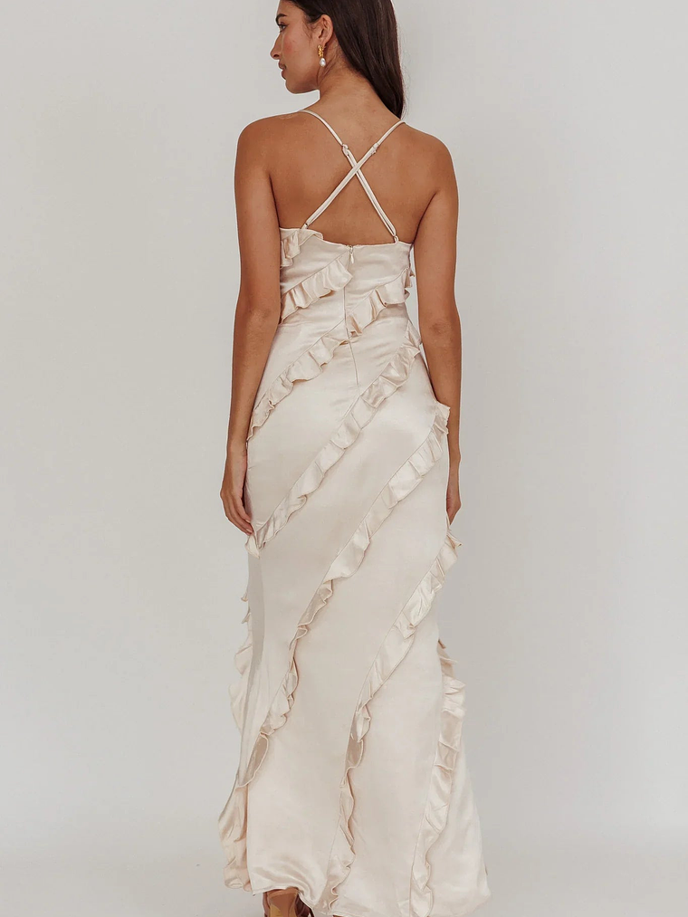 Arrabel Ruffle Trim Maxi Dress Champagne 2
