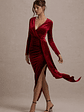 Arcadia | Berry Velvet Plunge-Neck Wrap Midi Dress - thumbnail 1