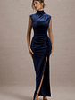Abilene | Navy Velvet High-Neck Split Maxi Dress - thumbnail 1