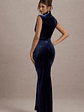 Abilene | Navy Velvet High-Neck Split Maxi Dress - thumbnail 2
