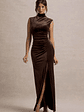 Abilene | Chocolate Velvet High-Neck Split Maxi Dress - thumbnail 4