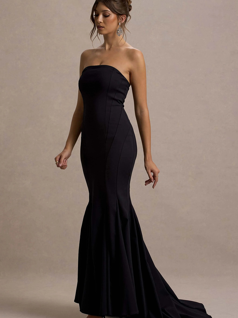 Adored | Black Strapless Structured Fishtail Maxi Dress 4