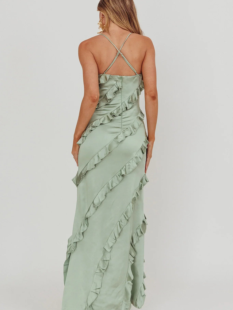 Arrabel Ruffle Trim Maxi Dress Sage 2