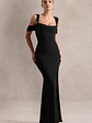 Amoura | Black Square-Neck Draped Wrap Maxi Dress - thumbnail 5