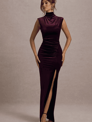 Abilene | Port Velvet High-Neck Split Maxi Dress