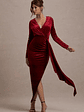 Arcadia | Berry Velvet Plunge-Neck Wrap Midi Dress - thumbnail 4