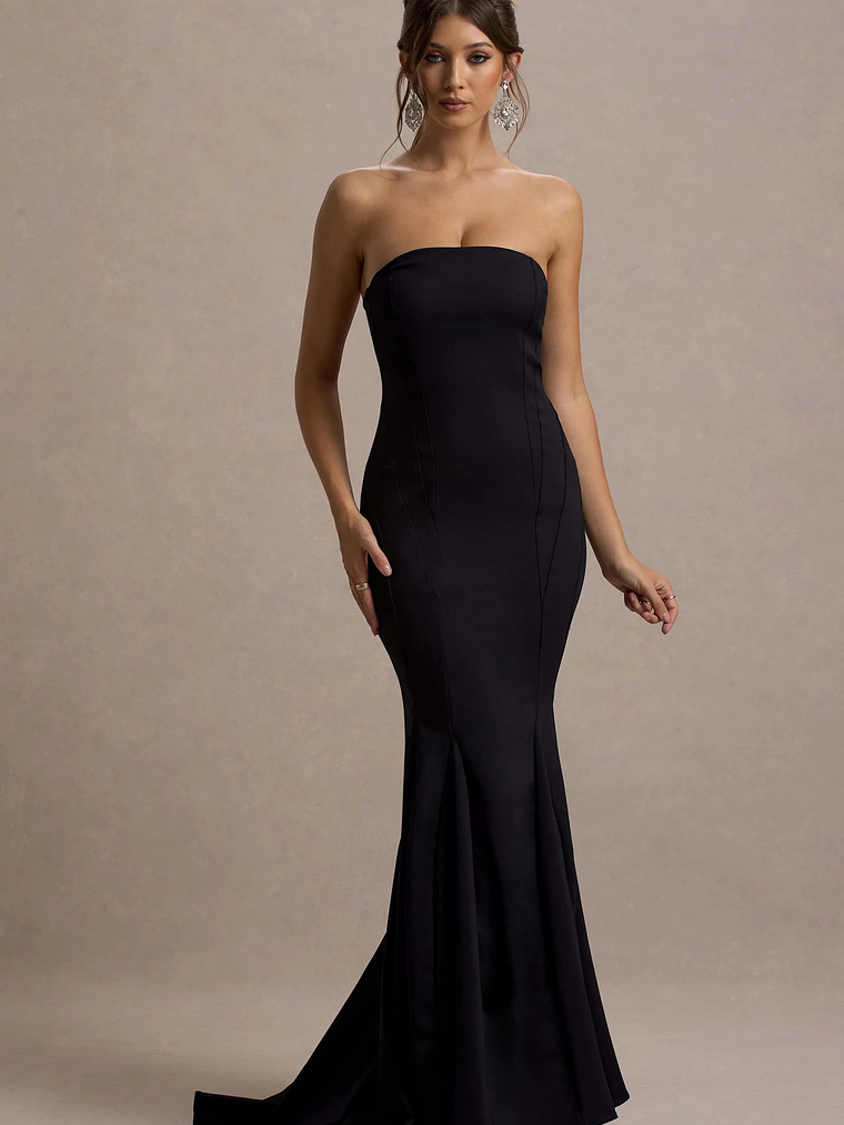 Adored | Black Strapless Structured Fishtail Maxi Dress 6