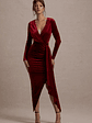 Arcadia | Berry Velvet Plunge-Neck Wrap Midi Dress - thumbnail 5