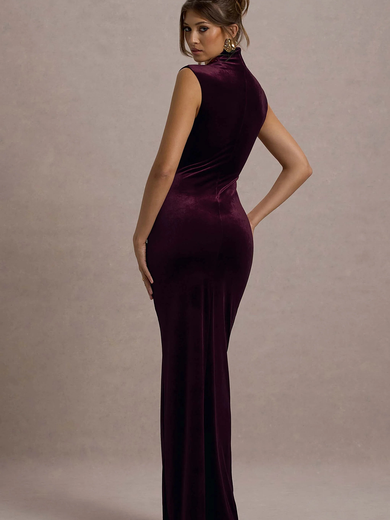 Abilene | Port Velvet High-Neck Split Maxi Dress 2