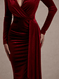 Arcadia | Berry Velvet Plunge-Neck Wrap Midi Dress - thumbnail 6
