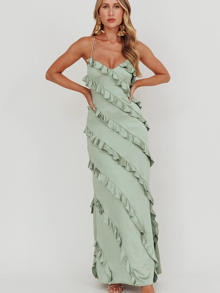Arrabel Ruffle Trim Maxi Dress Sage 4