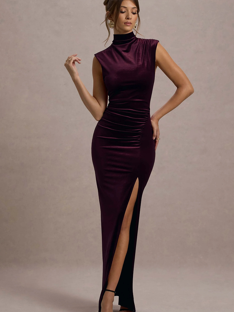 Abilene | Port Velvet High-Neck Split Maxi Dress 3