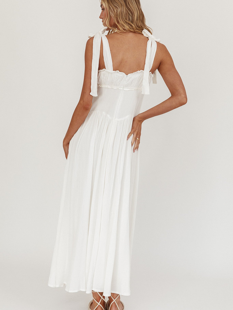 Albury Tied Shoulder Basque Waist Midi Dress White 2