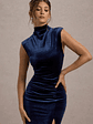 Abilene | Navy Velvet High-Neck Split Maxi Dress - thumbnail 6