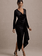 Arcadia | Black Velvet Plunge-Neck Wrap Midi Dress - thumbnail 4