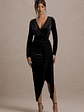Arcadia | Black Velvet Plunge-Neck Wrap Midi Dress - thumbnail 5