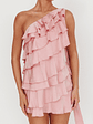 Arrabel Tiered Ruffle One Shoulder Mini Dress Pink - thumbnail 3