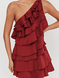 Arrabel Tiered Ruffle One Shoulder Mini Dress Wine - thumbnail 3