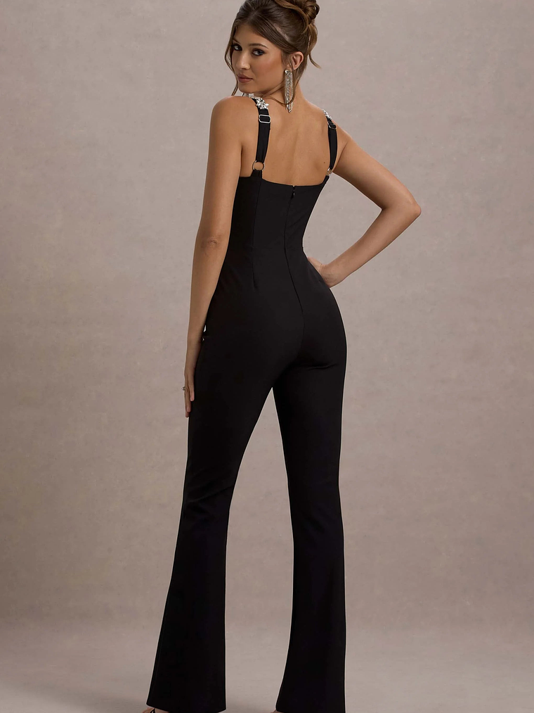 Amadi | Black Embellished Strappy Flared-Leg Jumpsuit 2