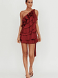 Arrabel Tiered Ruffle One Shoulder Mini Dress Wine - thumbnail 4