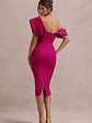 Adrina | Dark Pink Draped One Shoulder Midi Dress - thumbnail 2