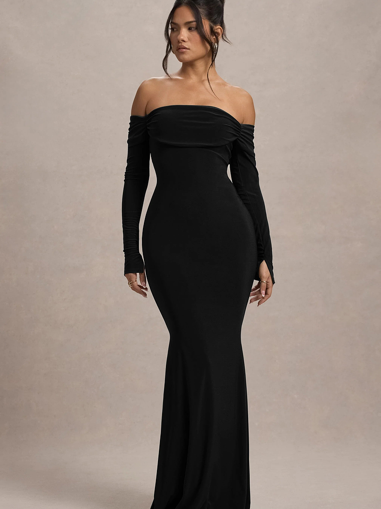 Amaia | Black Bardot Long-Sleeve Maxi Dress 1