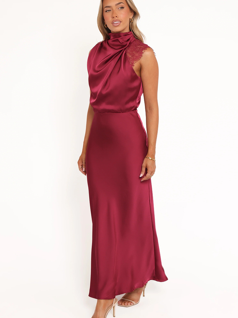 Anabelle Halter Neck Lace Maxi Dress - Berry 4