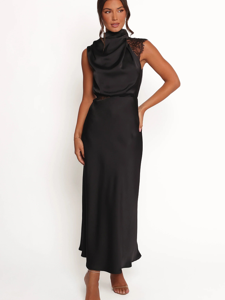 Anabelle Halter Neck Lace Maxi Dress - Black 2