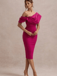 Adrina | Dark Pink Draped One Shoulder Midi Dress - thumbnail 4