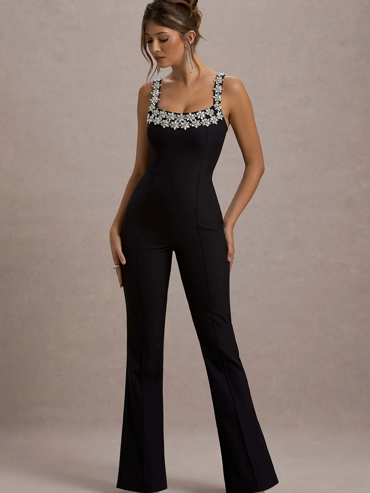 Amadi | Black Embellished Strappy Flared-Leg Jumpsuit 5