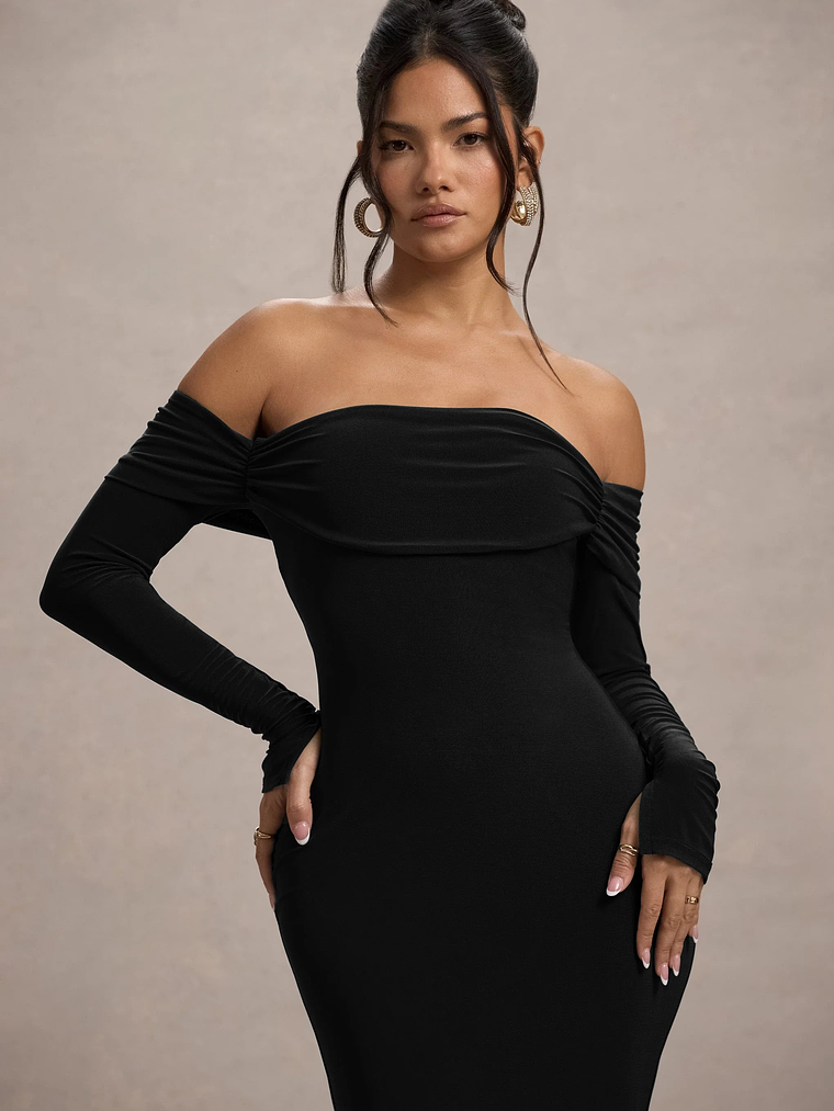 Amaia | Black Bardot Long-Sleeve Maxi Dress 3