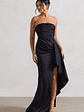 Ace | Black Satin Bandeau Split Maxi Dress With Ruffle Drape - thumbnail 3