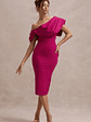 Adrina | Dark Pink Draped One Shoulder Midi Dress - thumbnail 5