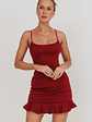 Aces Cami Strap Ruffle Hem Mini Bodycon Dress Wine - thumbnail 1