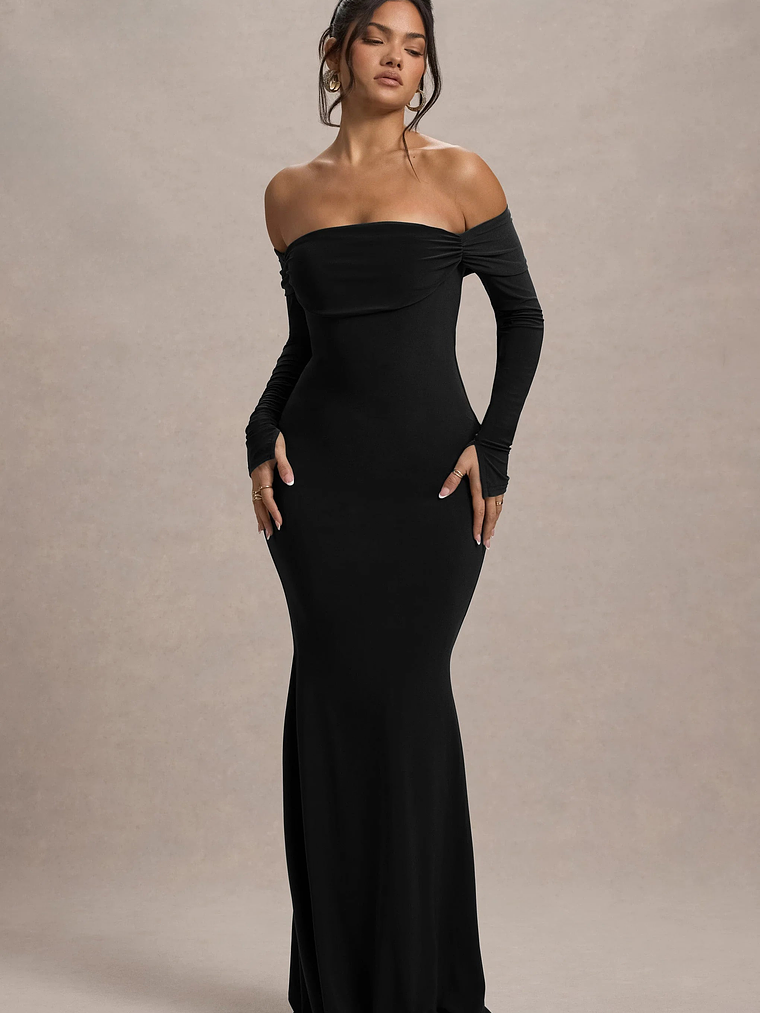 Amaia | Black Bardot Long-Sleeve Maxi Dress 4
