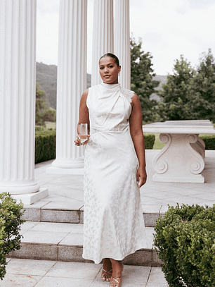 Anabelle Halter Neck Lace Maxi Dress - White