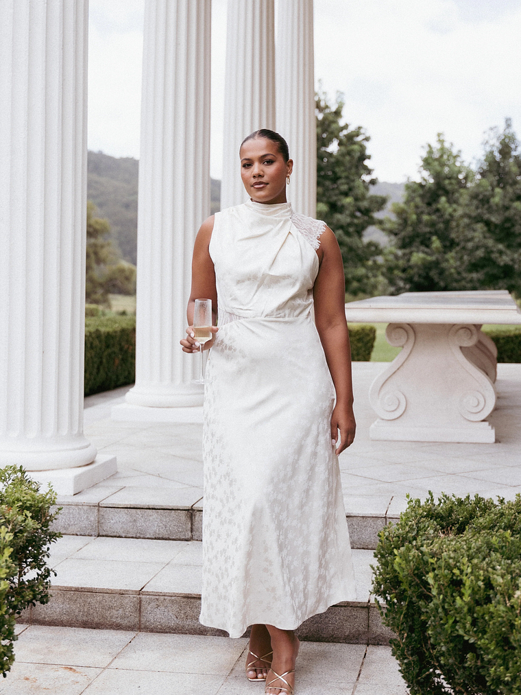 Anabelle Halter Neck Lace Maxi Dress - White 1