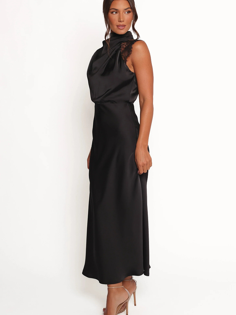 Anabelle Halter Neck Lace Maxi Dress - Black 4