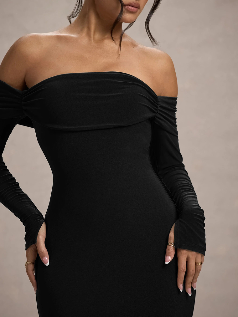 Amaia | Black Bardot Long-Sleeve Maxi Dress 5