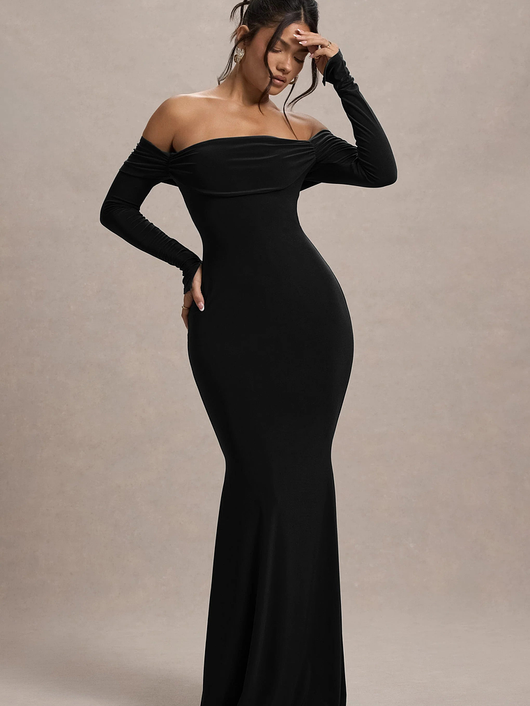 Amaia | Black Bardot Long-Sleeve Maxi Dress 6