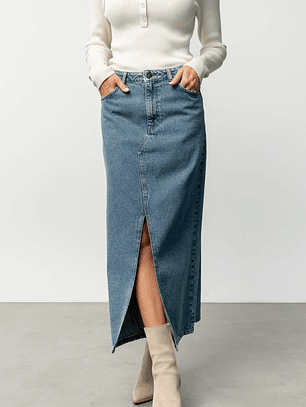 Aleksa Denim Midi Skirt | Medium Wash