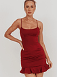 Aces Cami Strap Ruffle Hem Mini Bodycon Dress Wine - thumbnail 5