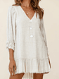 Amala Balloon Sleeve Button Detail Linen Dress Natural - thumbnail 7