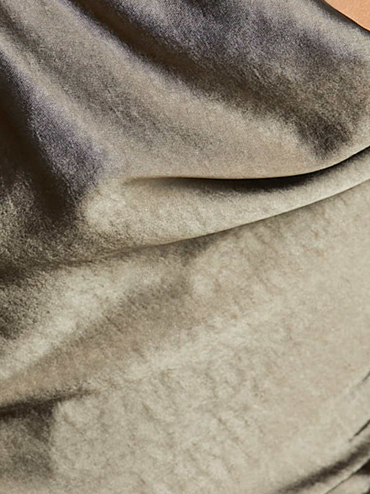 Arriana Midi Dress - Long Sleeve Cowl Back Satin Dress in Dark Olive 7