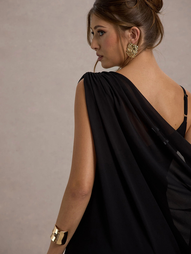 Aeliana | Black Strappy V-Neck Maxi Dress With Chiffon Sash 6
