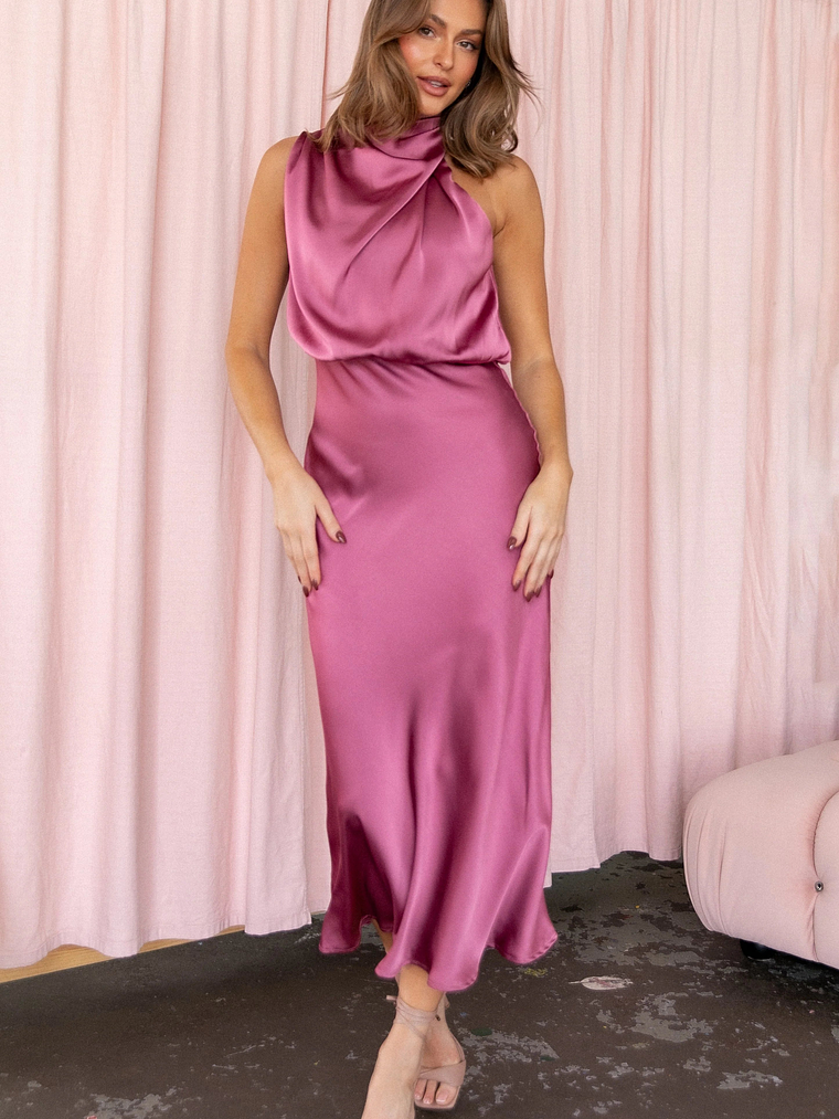 Anabelle Halter Neck Midi Dress - Dusty Rose 2