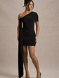 Alessio | Black One-Shoulder Mini Dress With Drape - thumbnail 1