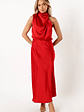 Anabelle Halter Neck Midi Dress - Red - thumbnail 1